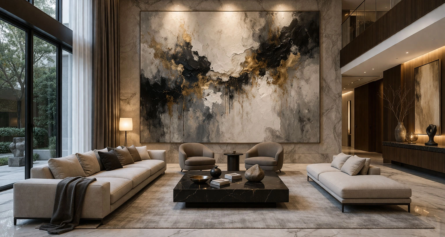 After interior design with balanced artwork and furniture styling